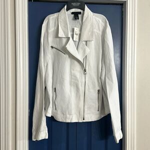 NWT Lane Bryant Cropped Linen Moto Jacket Size 26